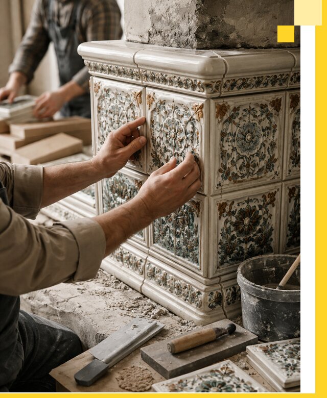 Изразцовые камины под ключ в Новоуральске: проект и монтаж