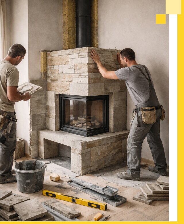 Угловые камины под ключ проект, монтаж и отделка в Новоуральске