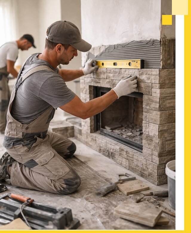 Облицовка каминов в Новоуральске, монтаж и отделка натуральным камнем