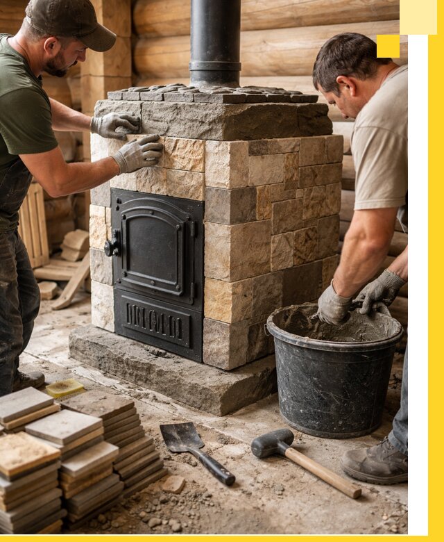 Облицовка банной печи под ключ в Новоуральске: камень и плитка