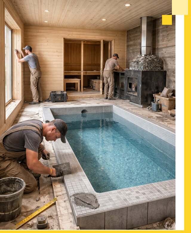 Проект бани с бассейном и сауной в Новоуральске под ключ