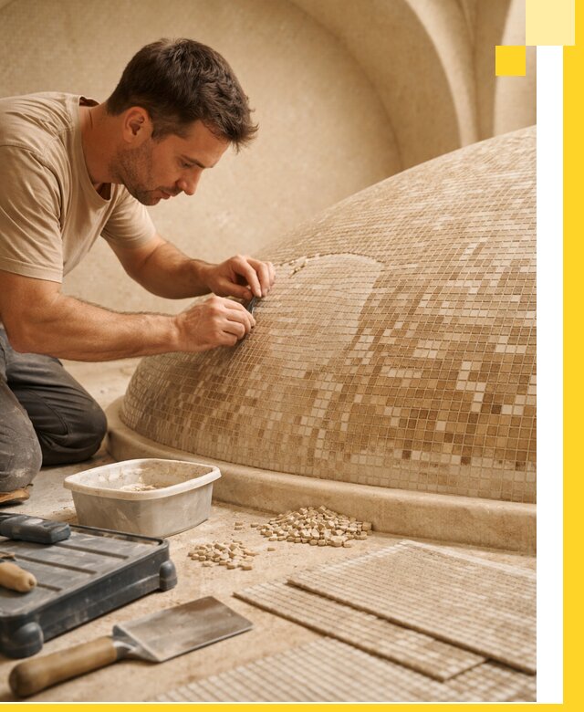 Профессиональная укладка мозаики для хамама под ключ в Новоуральске